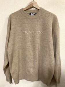 DKNY donna karan new york ダナキャランニューヨーク　ロゴ刺繍　セーター　ニット　ベージュ　セレクト　古着　M ラムウール