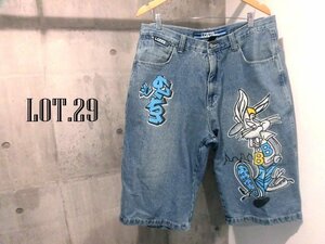 LOT29 ロット29 ストリートアート バニーペイント デニム ハーフパンツ W38/ワイド ショートパンツ/大きいサイズ ヒップホップ B系 B-BOY