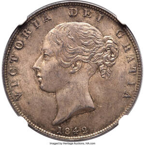 イギリス ヴィクトリア ヤングヘッド 1/2クラウン銀貨 1842年 NGC MS64