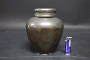 古錫　錫茶壺　茶入　鮎銅　直し　高さ20.2cm　1643g