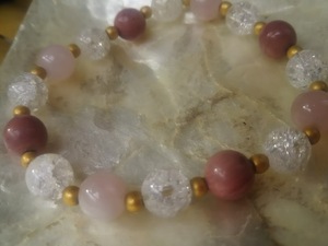 天然石 数珠風ブレスレット ピンク色 アジアンエスニック雑貨