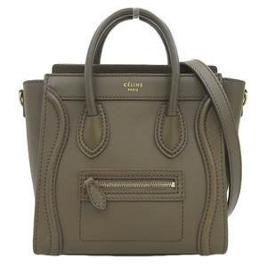 セリーヌ CELINE ラゲージ ナノショッパー 2WAYバッグ ハンドバッグ ショルダーバッグ レザー カーキ 中古 新入荷 OB2010