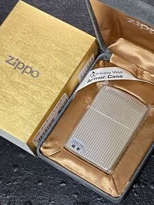 zippo ストライプ アーマー 100ミクロン 銀巻 Armor Case 初期型 2006年製 シルバー 100μ ダイヤカットシリーズ ベロアケース 保証書