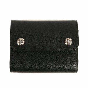 新品 CHROME HEARTS クロムハーツ 24年 クロスボタン ウェーブ ミニ ヘビーレザー ウォレット / 財布 Wave Minil Wallet ブラック 黒