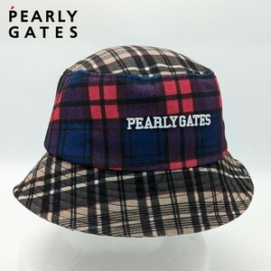 ★新品正規品秋物 PEARLYGATES/パーリーゲイツ マルチチェック柄ハット (UNISEX)サイズ調整可能、汗止めパット付き