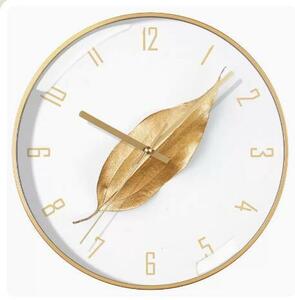 新品　壁掛け時計　現代風　静音　電池式　　円形時計　クロック　　リビング　ベッドルーム 金色の木の葉　A型