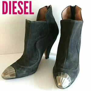 正規 DIESEL 上質 スエード レザー ブーティー ショートブーツ パンプス ディーゼル 黒 ブラック スウェード 37