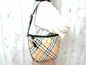 極美品 BURBERRYS バーバリー ノバチェック ハンドバッグ ショルダーバッグ バッグ キャンバス×レザー ベージュチェック柄×黒 75284