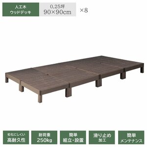 ウッドデッキ 8個セット 人工木 樹脂製 90×90cm 高さ28cm ダークブラウン 0.25坪 オープン 高耐久性 簡単組み立て