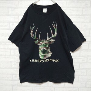  DELTA デルタ アニマルプリントTシャツUSA古着 半袖プリントTシャツ 鹿柄 カモフラ ブラック