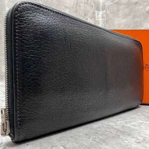 【美品】エルメス HERMES アザップロング クラシック 長財布 ラウンドファスナー エプソン ブラック 黒 メンズ ビジネス □J刻印 2006年