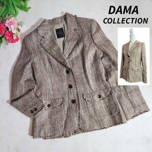 DAMA COLLECTION シルク&リネン・ラメ混ツイードジャケット 絹&麻 ベージュ&ブラウン 029