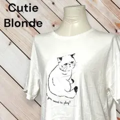 【Cutie Blonde】白　ブサ可愛猫ちゃん　半袖クルーネックTシャツ　L