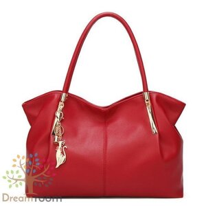 classic チャーム付 大きめ トートBAG【レッド】ハンドバッグ ショルダーバッグ 防水 K-061-2