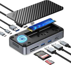 M.2 SSD 外付けケースー付きUSB Cハブ、ORICO 10-in-1 USB-C ドッキングステーション内蔵ファン
