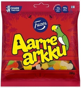 Fazer Aarrearkku ファッツェル アーレアック 宝箱 フルーツ＆サルミアッキ グミ 12袋×280g フィンランドのお菓子です