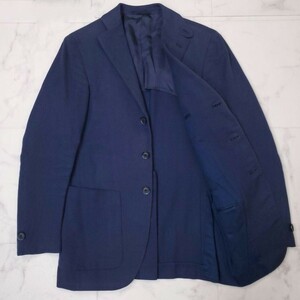 美品★カルーゾ CARUSO★ヘリンボーン総柄*PURE COTTON★3B*センターベント★テーラードジャケット ネイビー 〜SIZE42 M相当〜