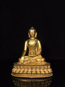 ◆古寳堂◆清 銅製 塗金 釋迦牟尼像 仏教古美術 供養品 極細工 古置物 古擺件 中国古美術 時代物 古董品