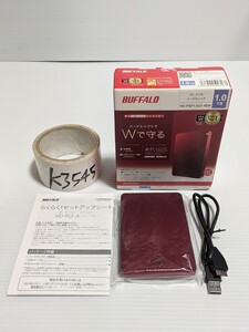 BUFFALO ポータブル HDD レッド 1TB HD-PGF1.0U3-RDA 　　 動作確認済み　