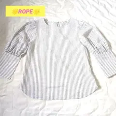 【美品】ROPE   袖ボタン　ブラウス　ストライプ柄　34