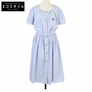 新品同様/国内正規/22年製 MIUMIU ミュウミュウ MF4607 ストライプ Chambray Striped Midi Dress ワンピース 40 ブルー レディース