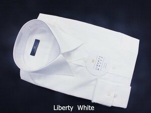 【LIBERTY WHITE】リバティホワイト・ レギュラーカラー・綿高率混形態安定長袖シャツ・普通体・白無地・襟回り43㎝-裄丈78㎝