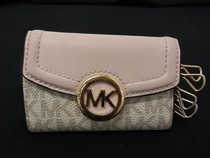 ■美品■ MICHAEL KORS マイケルコース MK柄 レザー×PVC 6連 キーケース 鍵入れ レディース ピンク系×アイボリー系 DF4595