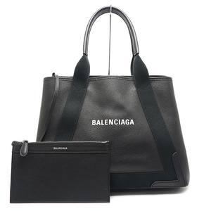 バレンシアガ　BALENCIAGA ネイビーカバス レザー トートバッグ ブラック A4サイズ対応 ポーチ付