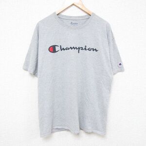 XL/古着 チャンピオン Champion 半袖 ブランド Tシャツ メンズ ビッグロゴ クルーネック グレー 霜降り 24apr13 中古