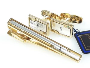 イヴ・サンローラン　YSL　ネクタイピン　カフス　セット　シルバーカラー×ゴールドカラー　YMA-1053