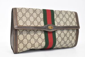 1円～ GUCCI オールドグッチ セカンドバッグ 67 014 3087 ヴィンテージ シェリーライン GG柄 PVC レザー ブラウン 正規品 (1014M 0107M13)