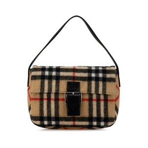 バーバリー ノバチェック ハンドバッグ ワンショルダーバッグ ベージュ ブラック ツイード レザー レディース BURBERRY 【中古】