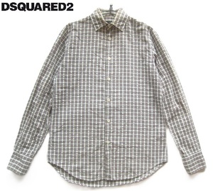 高級イタリア製!!ディースクエアード DSQUARED2*ロゴ刺繍 チェック柄シアサッカーシャツ 46 M 白×緑×赤×紺 三崎商事