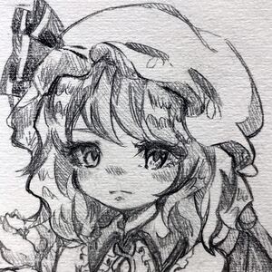 手描きイラスト 東方Project レミリア・スカーレット ハガキサイズ モノクロ