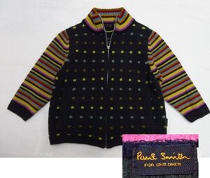 ｍ9187 美品　Paul Smith　毛100％ニットジャケット　ベビーキッズ100サイズ　ジップアップ/セーター/カーディガンなど　グリーン×マルチ