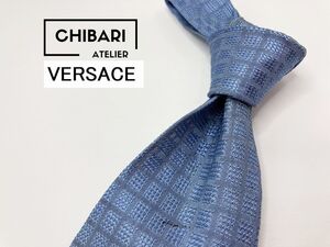 VERSACE　ヴェルサーチ　ロゴ＆チェック柄 ネクタイ 3本以上 送料無料 メンズ ブルー　1203116