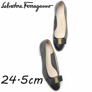 ◆Salvatore Ferragamo サルヴァトーレ フェラガモ リザード型押しレザー ヴァラリボン オーバルトゥ ヒール パンプス 黒 ブラック 7