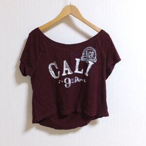 P403　Hollister　ホリスター　ワインレッド　カットソー　Tシャツ　M　【メ便】