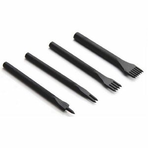 送料無料! 黒色 菱目打ち 4mm レザークラフト 革細工 DIY道具 1/2/4/6 歯 4本セット