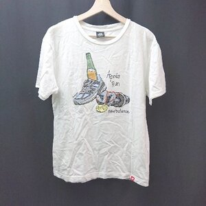 ◇ NEW BALANCE ニューバランス シューズ柄プリント クルーネック コットン100％ 半袖 Tシャツ サイズS ホワイト メンズ E