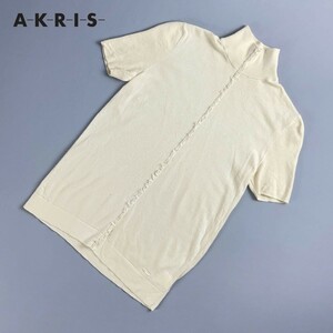 AKRIS アクリス カシミヤ シルク ハイネックニット 半袖 フリンジ トップス レディース アイボリー サイズS*SC1405