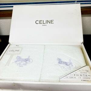 【04】 CELINE PARIS セリーヌ パリス フェースタオル 2枚セット 箱入り 白 ホワイト 馬 経年汚れあり タオル