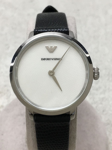 EMPORIO ARMANI◆クォーツ腕時計/アナログ/レザー/WHT/BLK