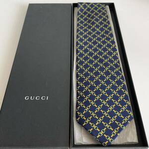 グッチ（GUCCI） ネイビーチェーンチェックネクタイ