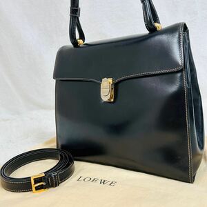 1円 極美品■ ロエベ LOEWE フォーマルバッグ 2way 金具 レザー ブラック ハンドバッグ トートバッグ アナグラム