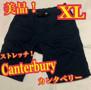 美品！Canterbury カンタベリー　ハーフパンツ　ストレッチ　ラグビー　刺繍ロゴ　ネイビー　XL