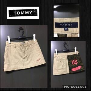 ◆TOMMY トミー TOMMY HILFIGER ミニスカート 台形 タイト 迷彩 ポップ レディースM 販価格\8800+税 比較的綺麗