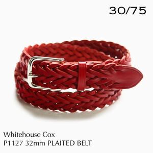 新品正規 ホワイトハウスコックス Whitehouse Cox レザー メッシュベルト 30 定2.2万 メンズ 赤 レッド 1127 32mm PLAITED BELT送料無料