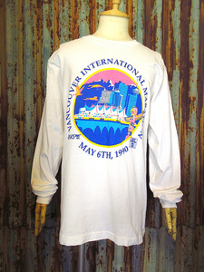 ビンテージ90’s●VANCOUVER INTERNATIONAL MARATHONコットンプリント長袖Tシャツ白size L●240907k2-m-lstsh 1999sマラソン古着