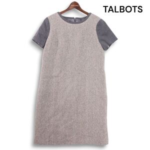 【新品 未使用】 TALBOTS タルボット 秋冬 スリーブ切替♪ 半袖 ラメ ウール ツイード ワンピース Sz.10　レディース グレー　K4T02013_B#E